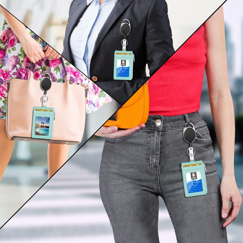 ELV Retractable ID Badge Holder with Breakaway Lanyard, Detachable Heavy Duty Badge Reel, RFID Blocking Card Holder Wallet, Keychain, for Office School Business Security Staff Men Women - Mint - Image 5